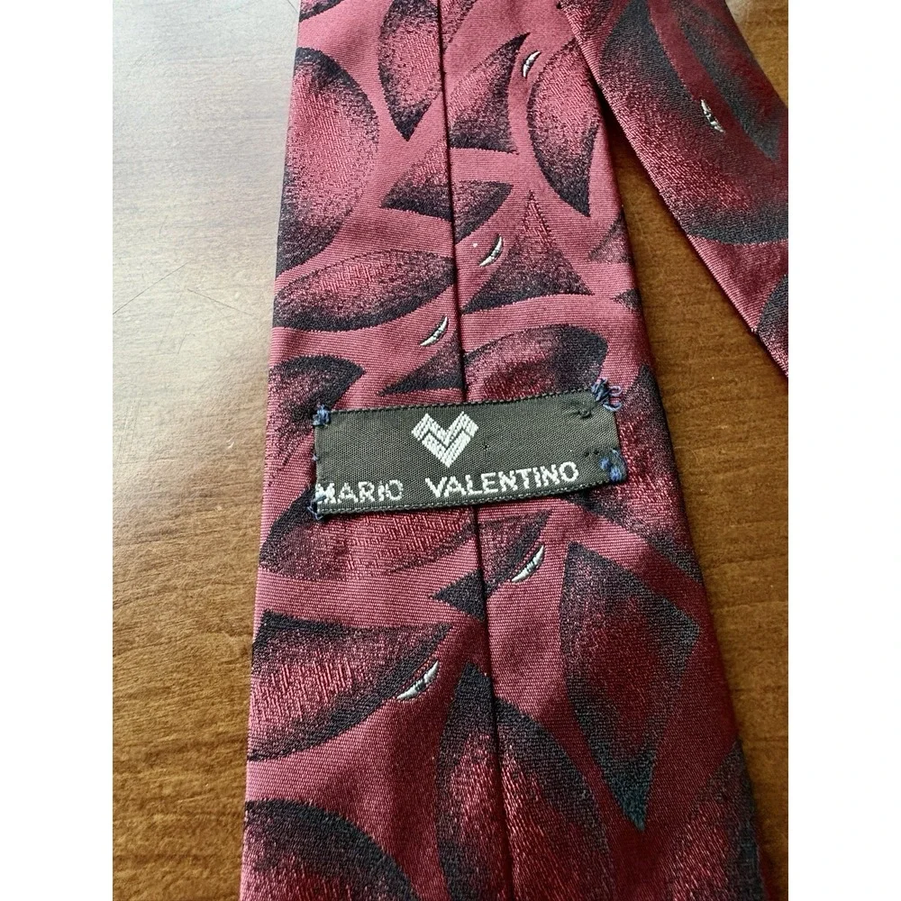 Vintage Mario Valentino Men's Silk Necktie Red Geometric Retro 80s 90s